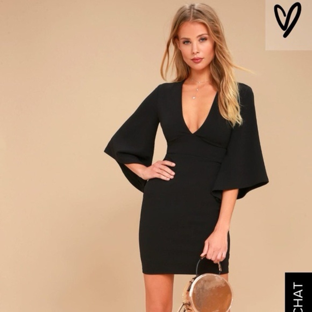 Elegant Black Bell Sleeve Dress